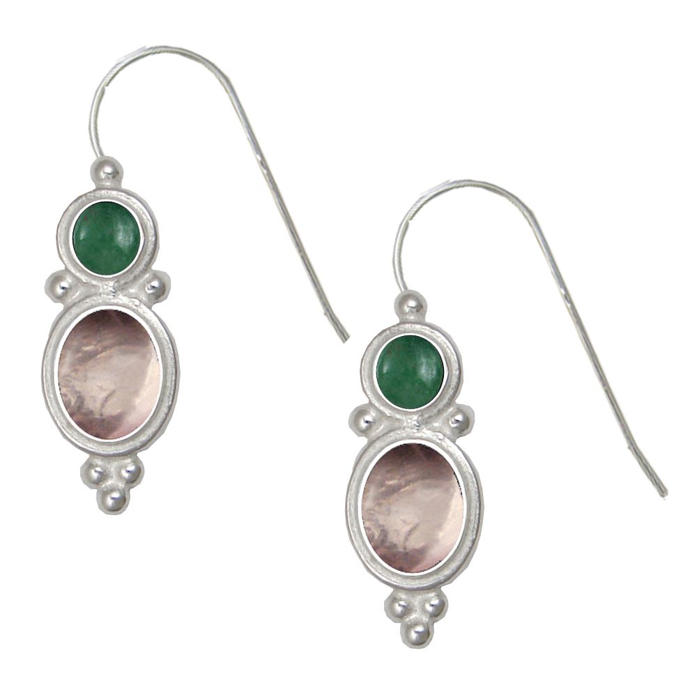 Sterling Silver Drop Dangle Earrings Rose Quartz And Jade